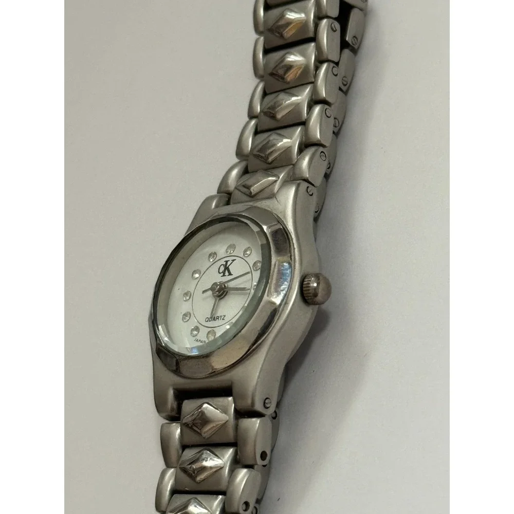 Women's CALVIN KLEIN Silver Tone Stainless Bracelet Watch Rhinestone NEW BATTERY